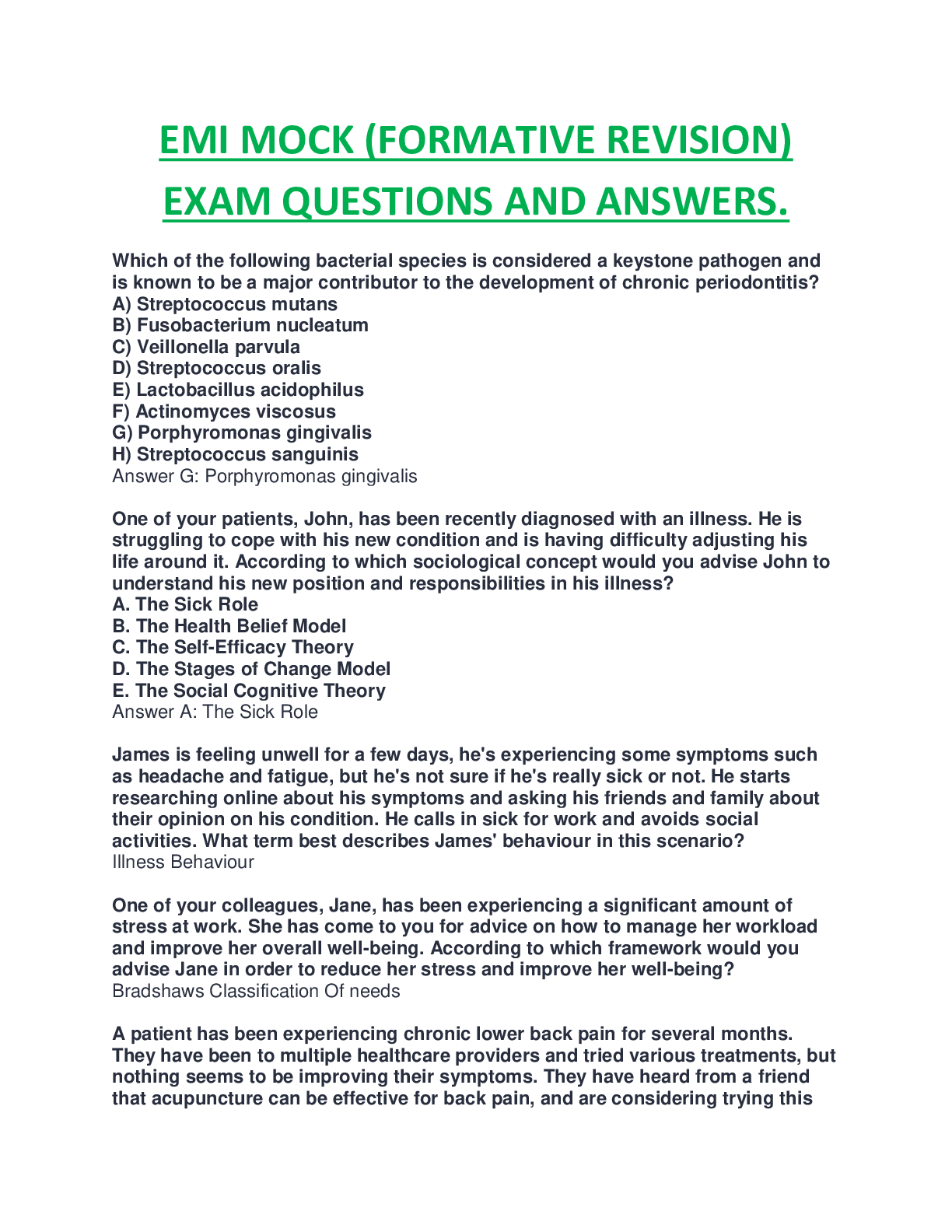 Preview image for EMI MOCK (FORMATIVE REVISION) EXAM QUESTIONS AND ANSWERS COMPLETE GUIDE RATED A.